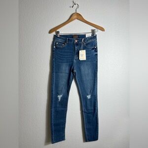 New Mother blue distressed skinny ankle jeans 30